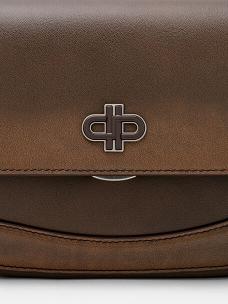 Leather Icon Shoulder Bag, Dark Brown