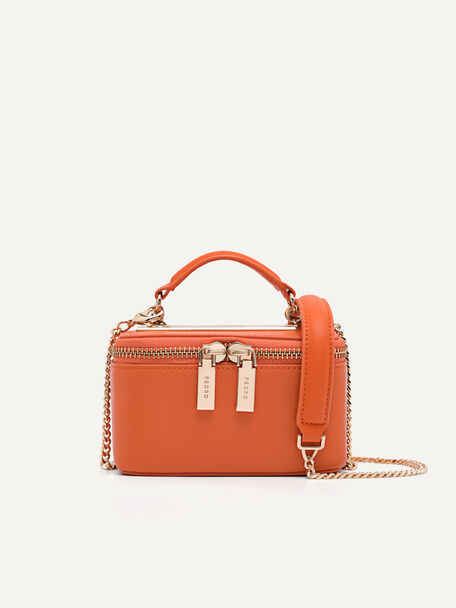 Leather Mini Vanity Case, Orange, hi-res
