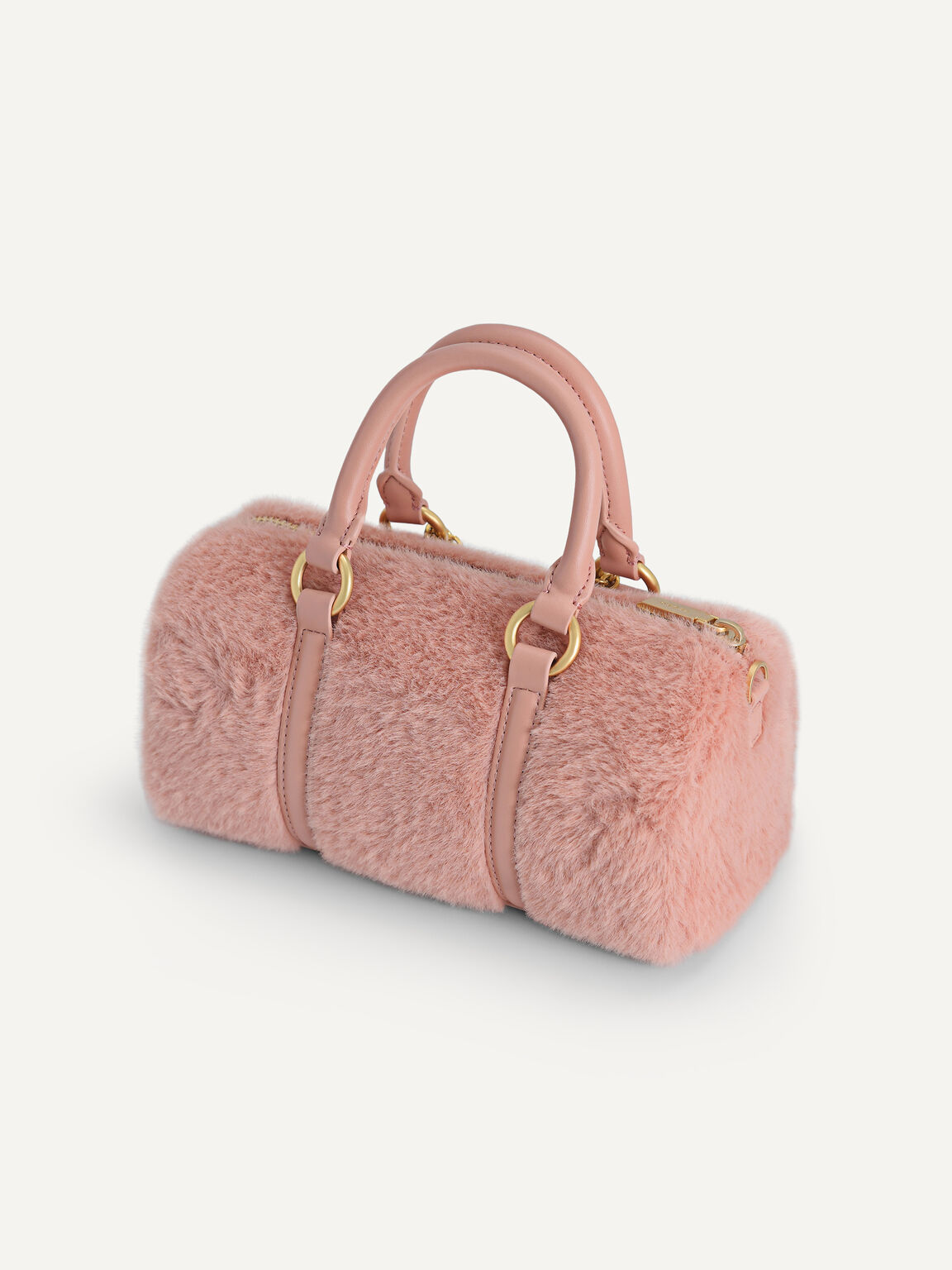 小飾品細節的人造毛皮保齡球包, 粉色