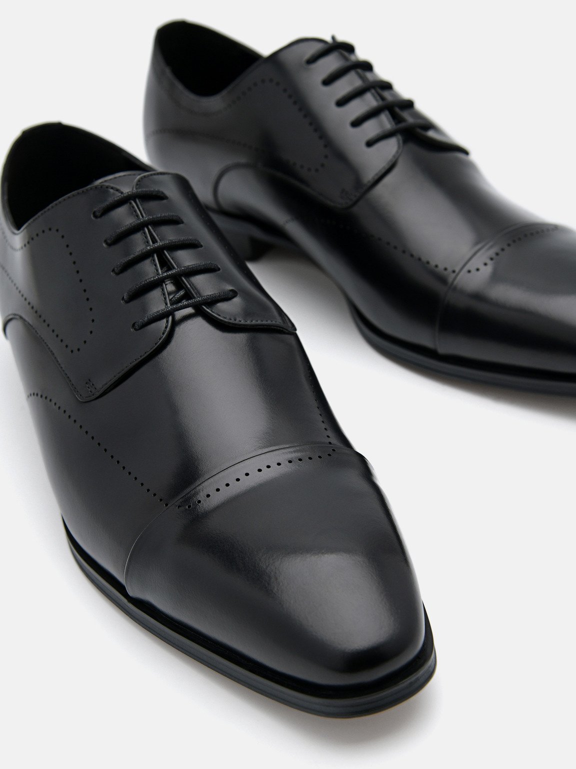 Leather Brogue Derby Shoes, Black