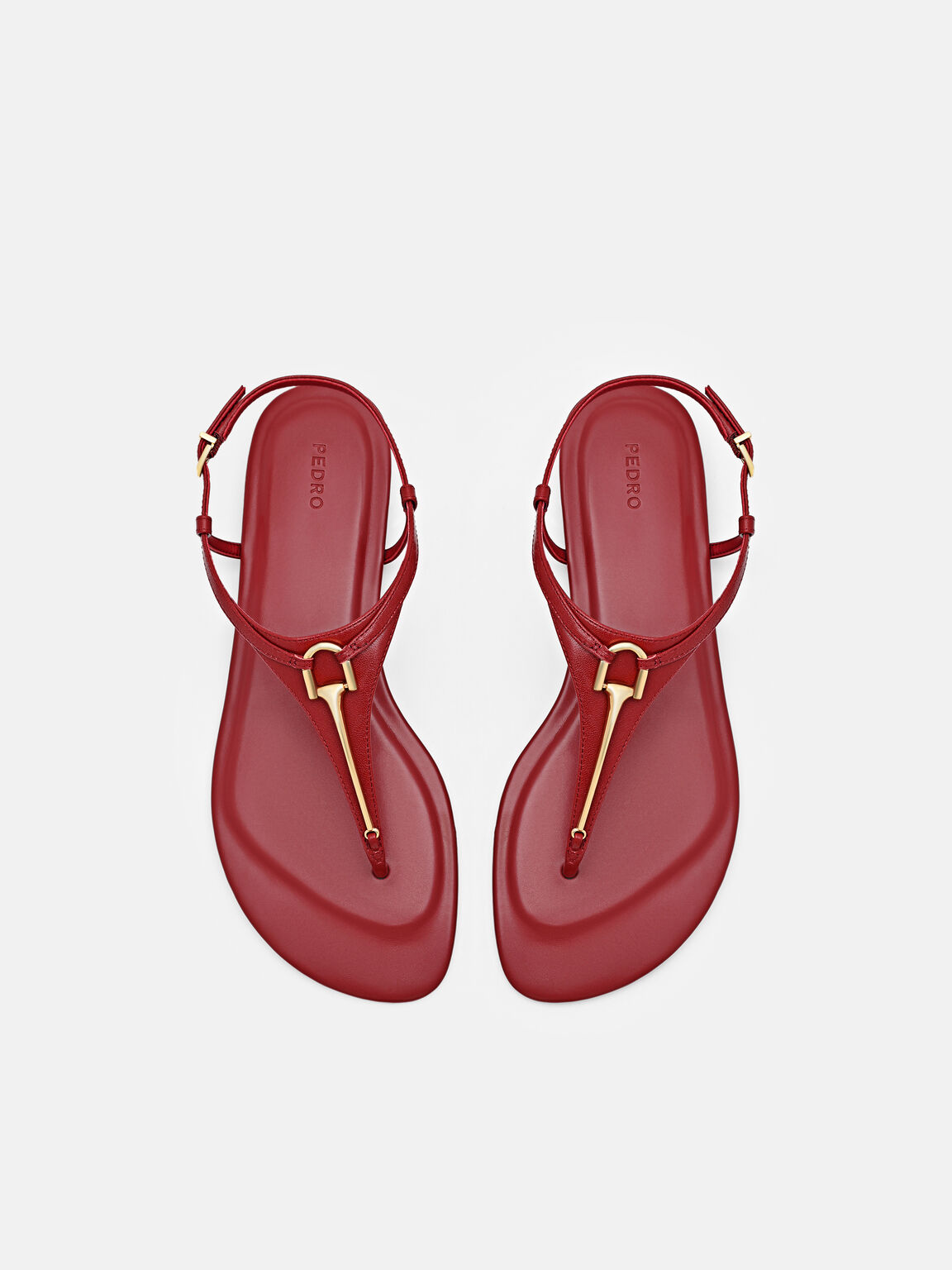 Leather T-Bar Sandals, Red