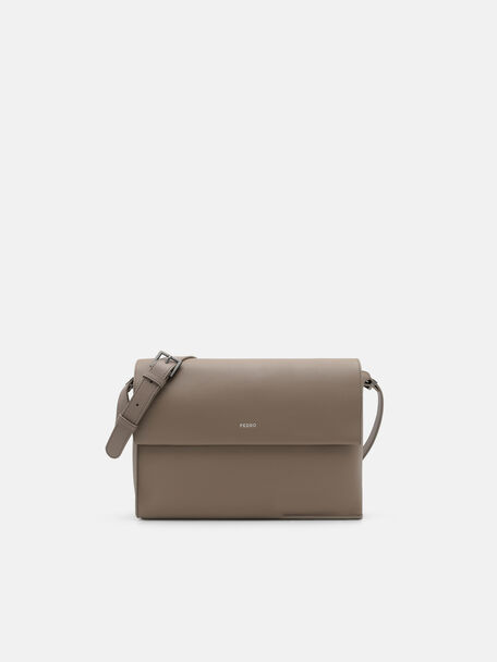 Leather Crossbody Bag, Dark Taupe