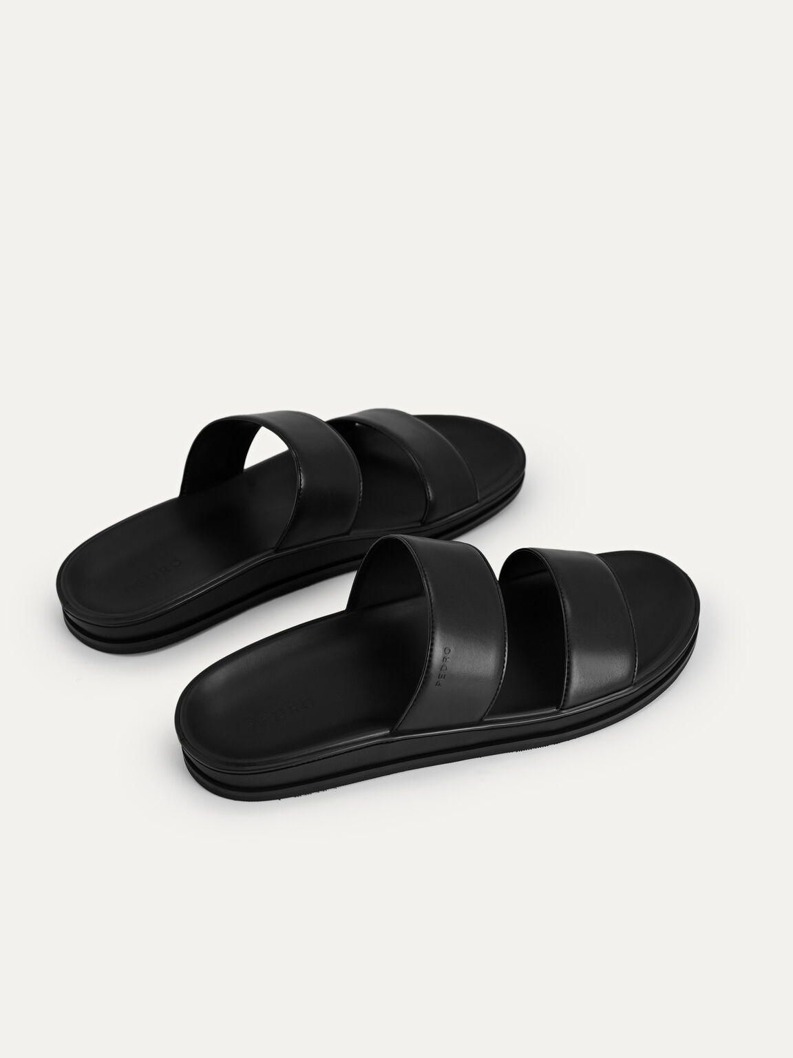 Monochrome Double Strap Sandals, Black, hi-res