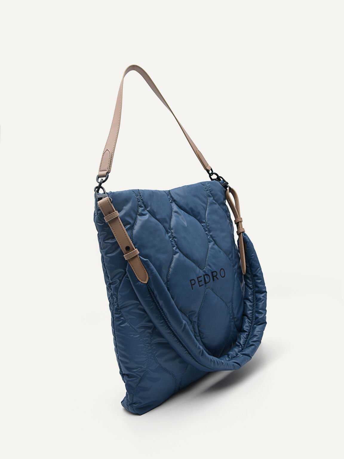 Plush Quilted Single Strap Tote, Navy