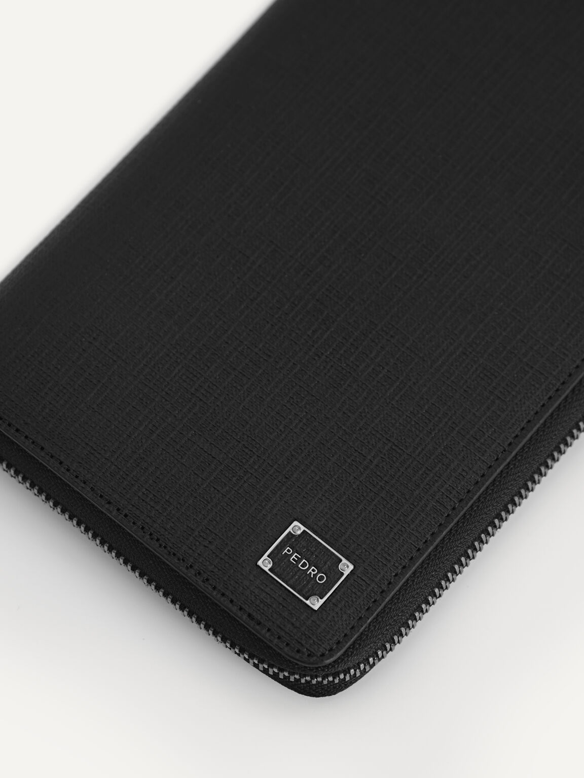 Textured Long Leather Wallet, Black, hi-res