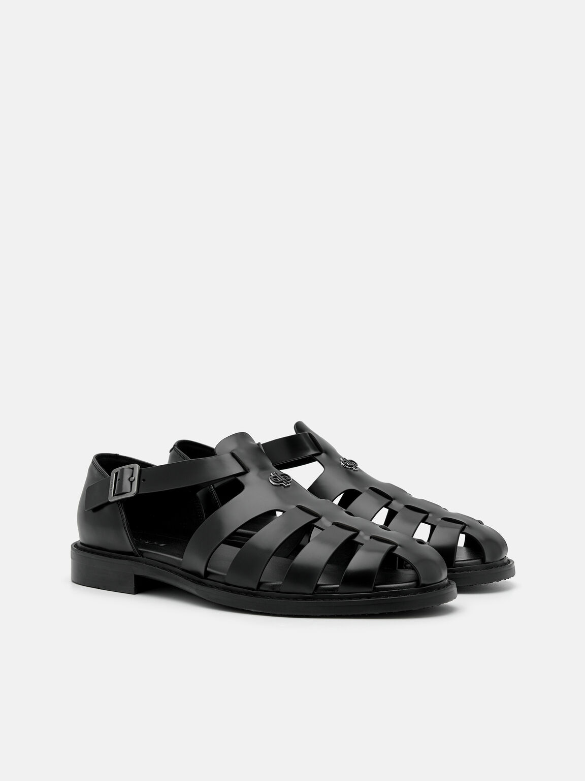 Brent Leather Caged Sandals, Black