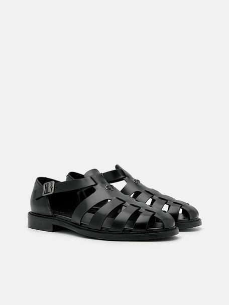 Brent Leather Caged Sandals, Black