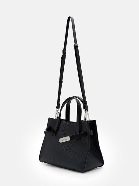 Danielle Small Leather Handbag, Black Tumble