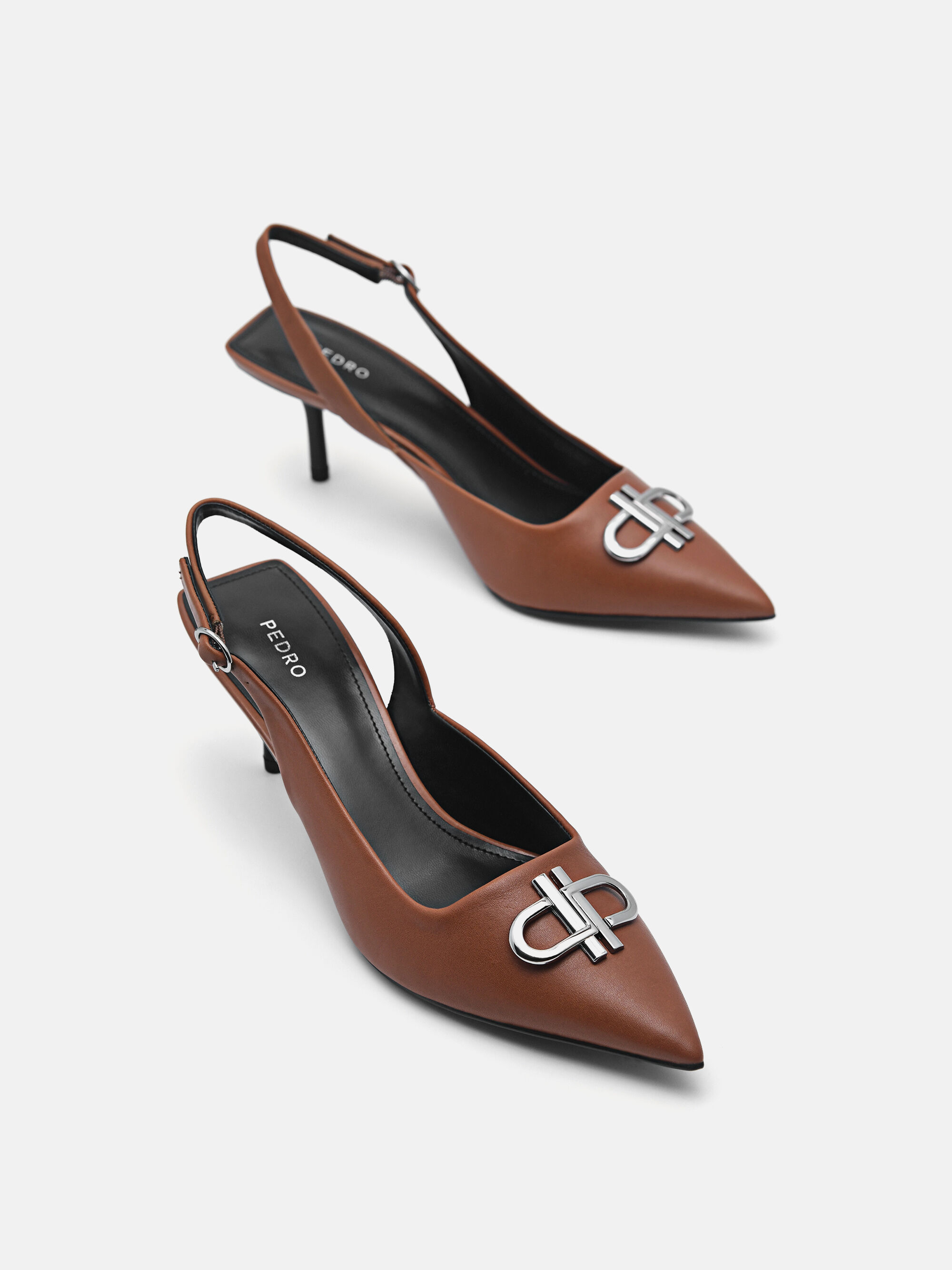 Cognac Icon Leather Pointed Slingback 