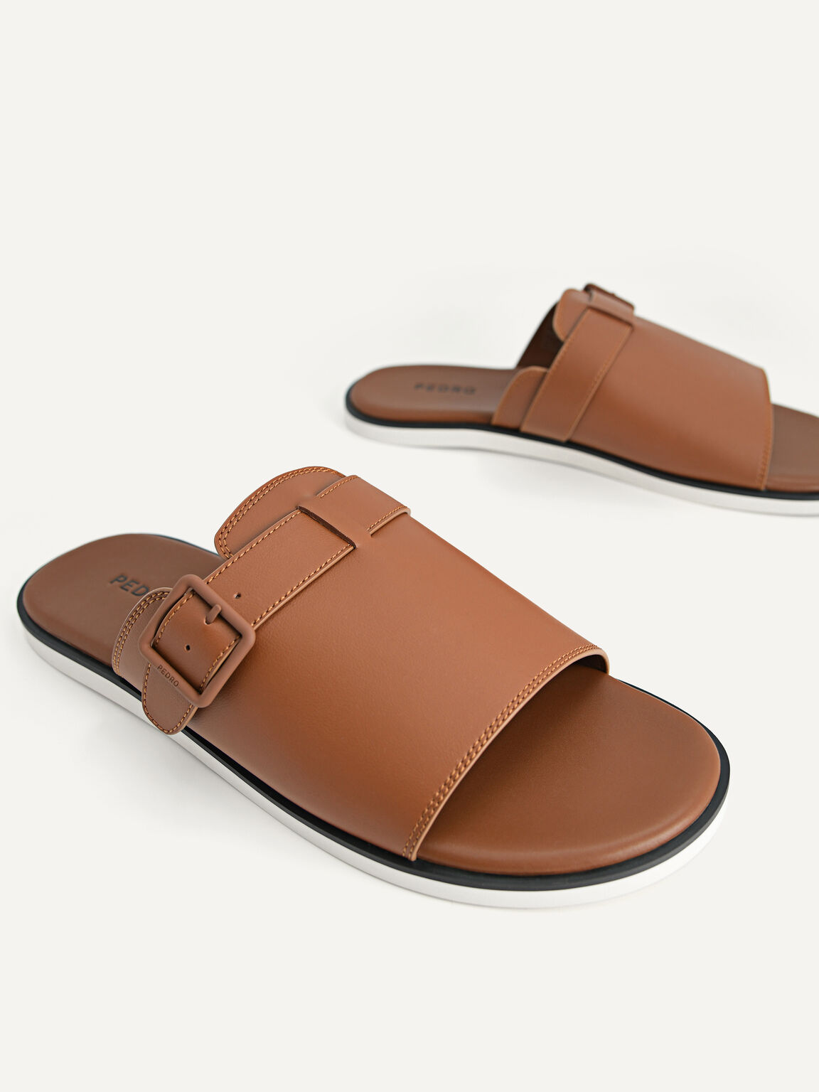 Monochrome Slide Sandals, Brown, hi-res