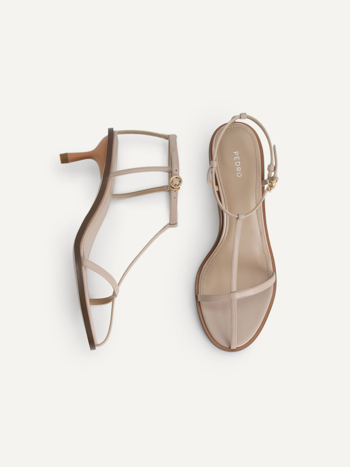 Ankle-Strap Heeled Sandals, Nude