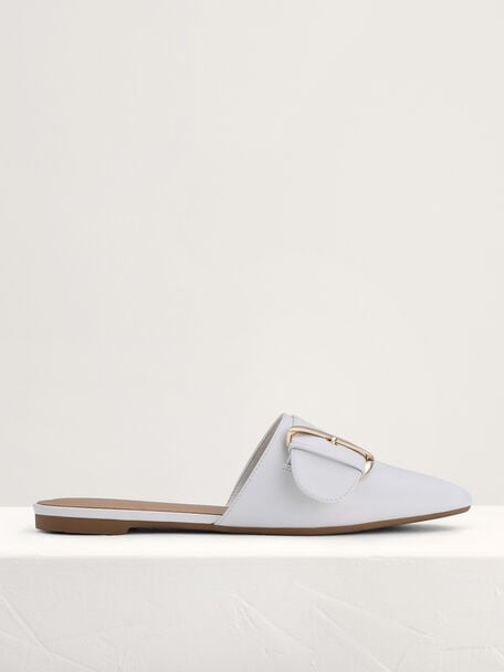 Leather Buckled Mules, White