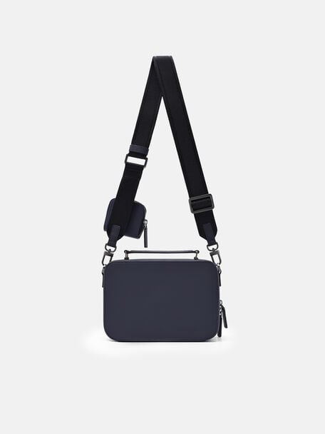 Drew Leather Crossbody Bag, Navy