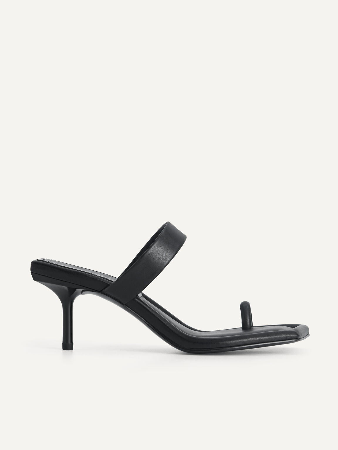 Strappy Toe Loop Heeled Sandals, Black, hi-res