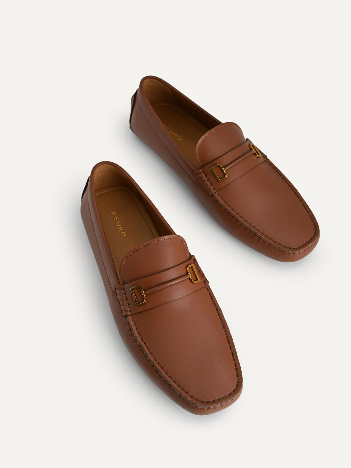 Leather Moccasins with Metal Bit, Cognac