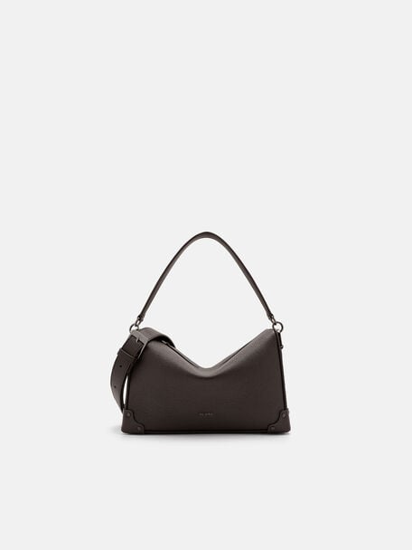Maven Leather Crossbody Bag, Espresso Brown Embossed