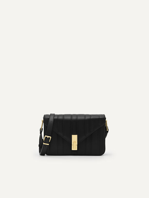 Margot Leather Panelled Shoulder Bag, Black