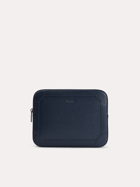 Textured Leather Clutch with Wristlet, Navy