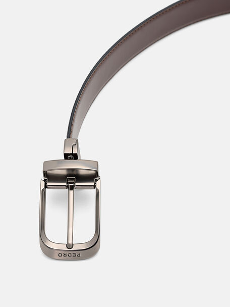 Leather Reversible Pin Belt, Black Tumble