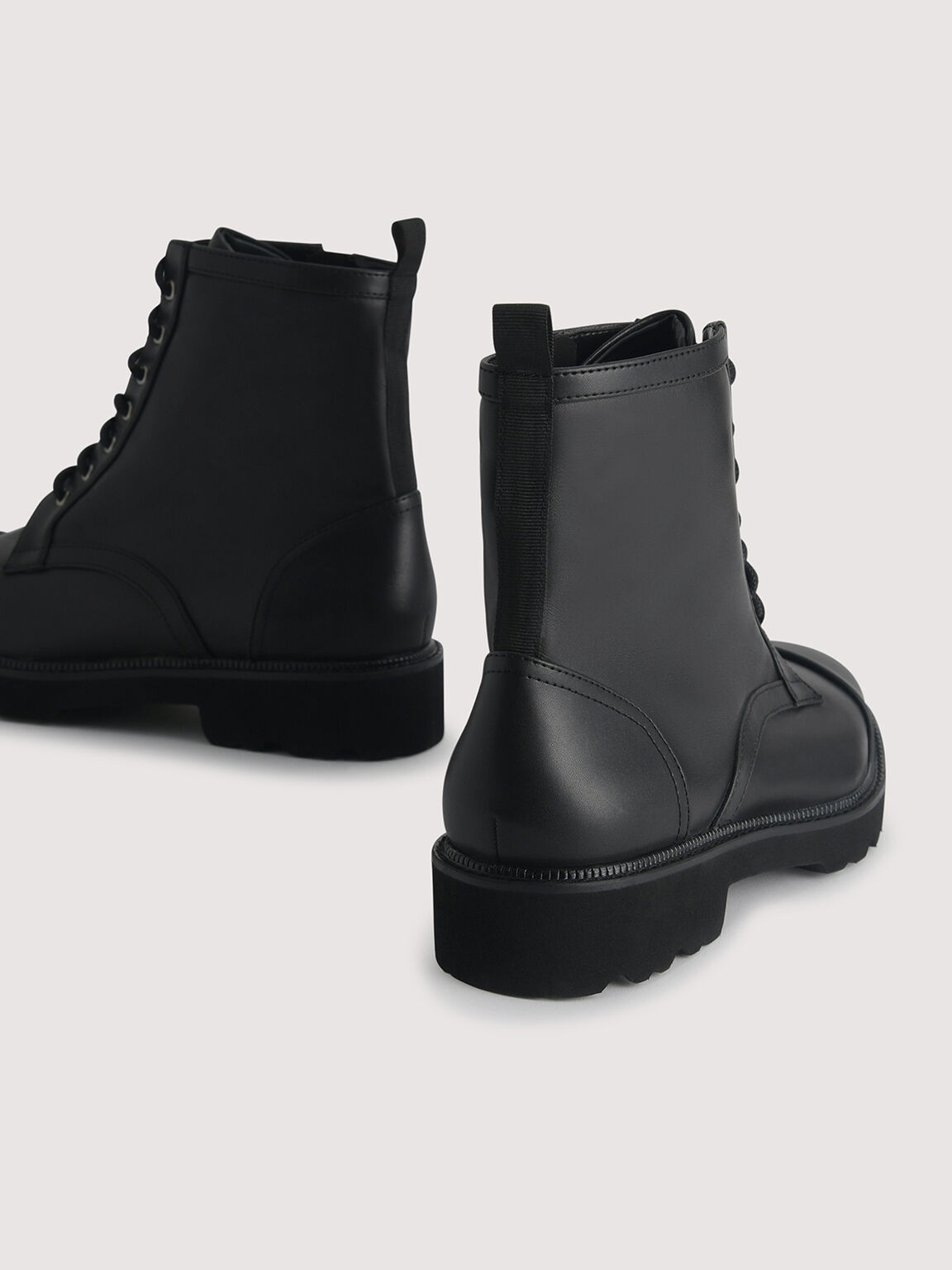 Leather Lace Up Boots, Black2, hi-res