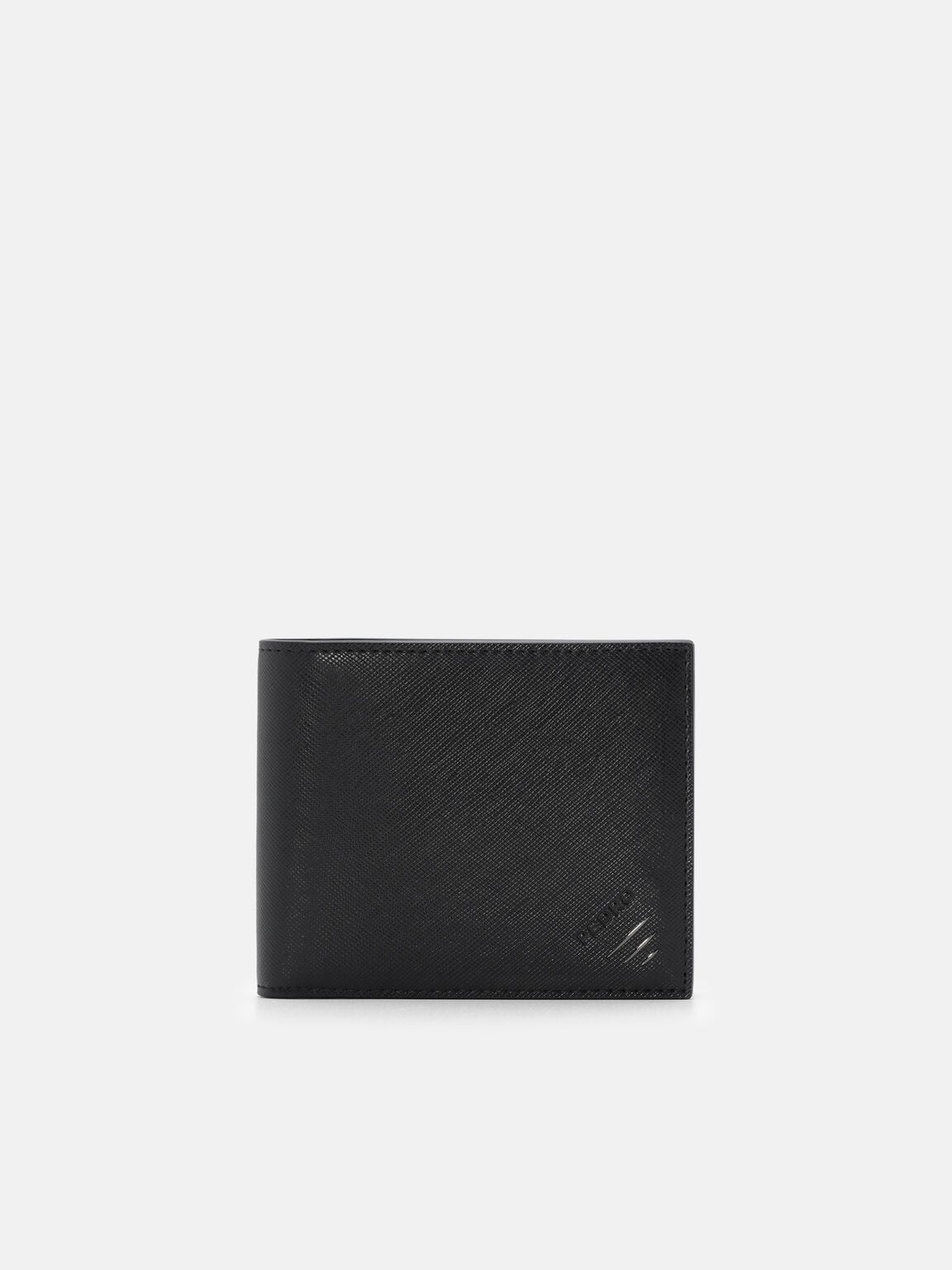 Saffiano Leather Bi-Fold Wallet with Insert, Black Saffiano