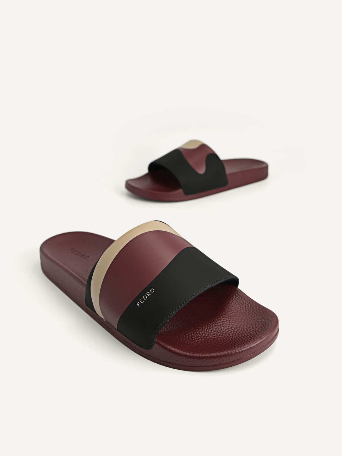 Printed Slide Sandals, Mahogany, hi-res