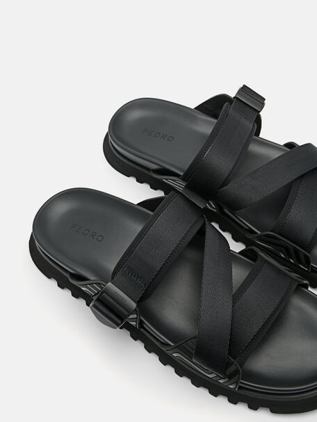 Nylon Strap Sandals, Black