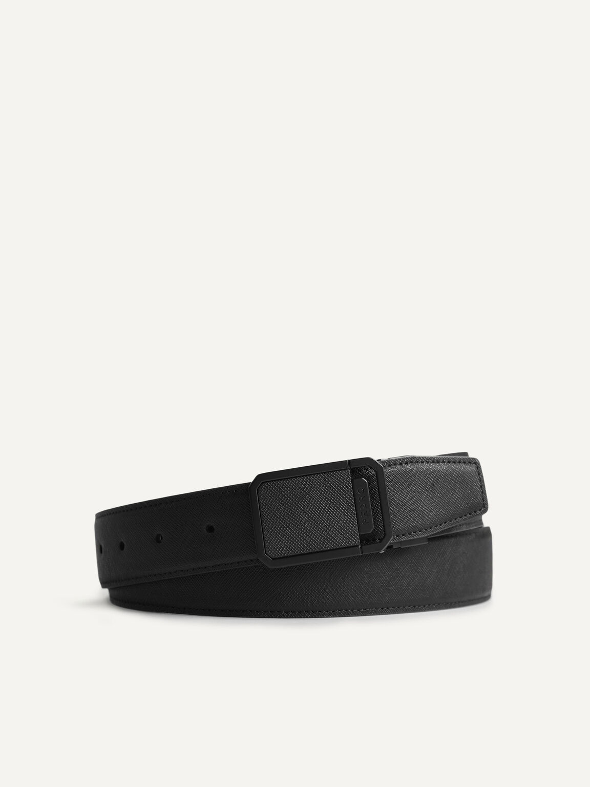 Reversible Textured Leather Belt, Black, hi-res