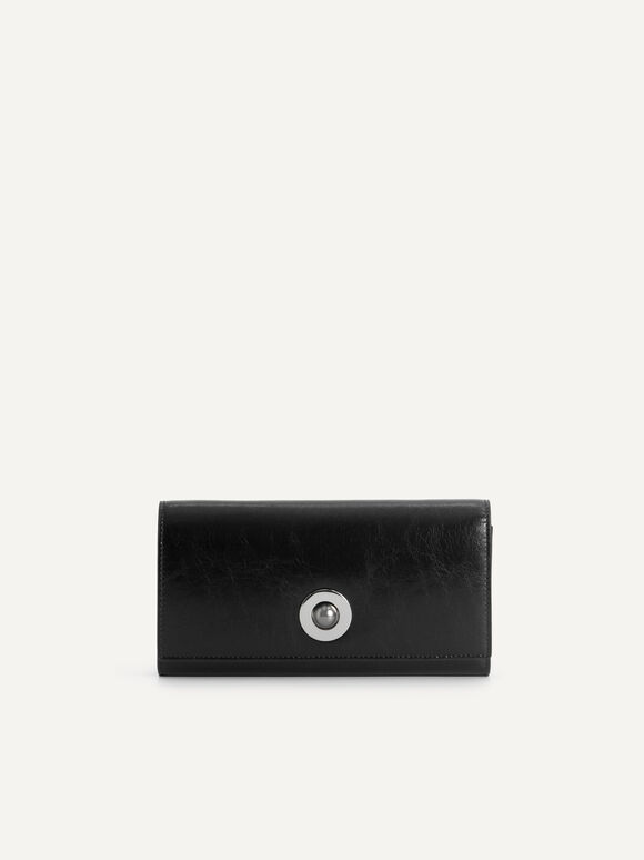 Leather Bi-Fold Wallet with Detachable Chain, Black