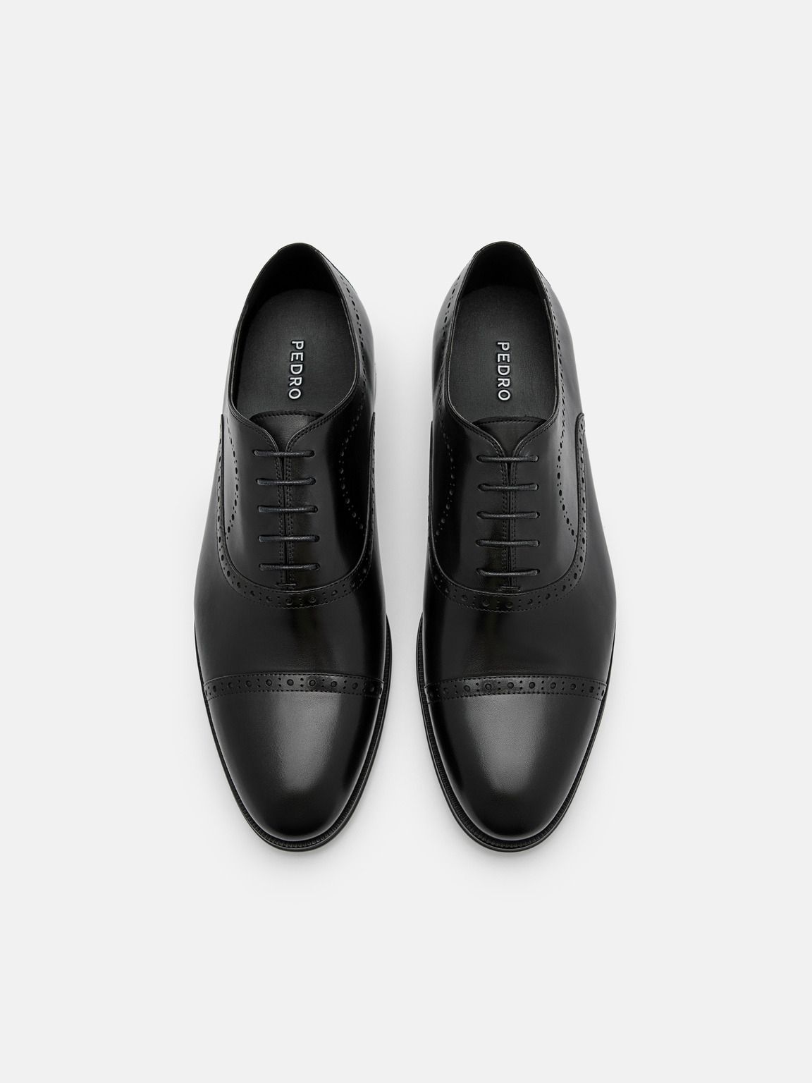 Leather Brogue Oxford Shoes, Black