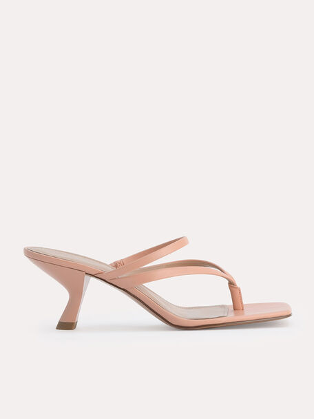 Thong Heeled Sandals, Nude