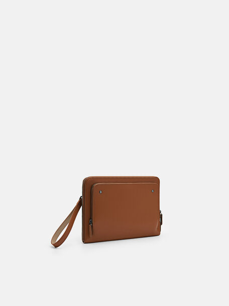 Leather Clutch Bag, Cognac