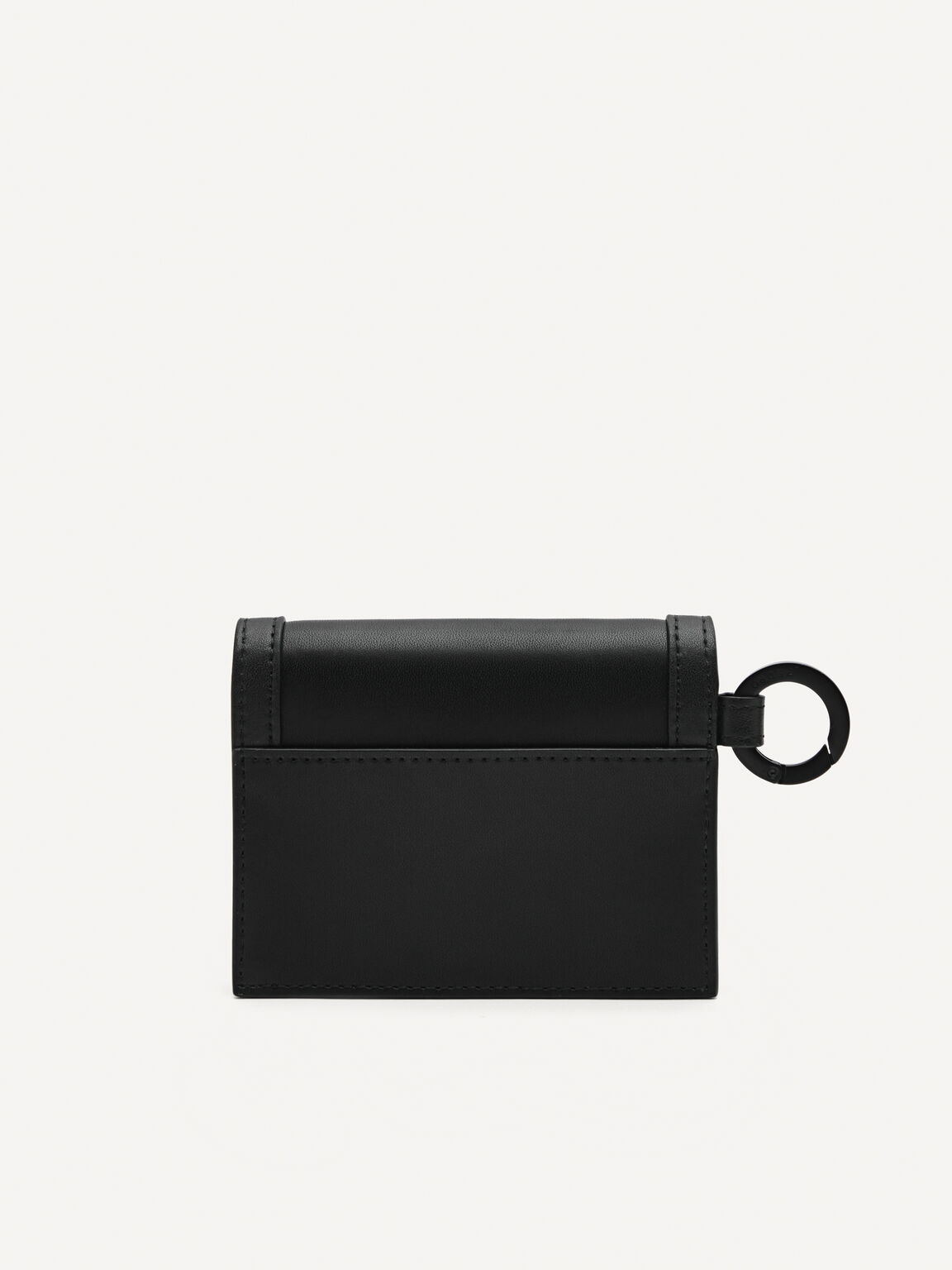 Leather Bi-Fold Card Holder with Key Ring, Black