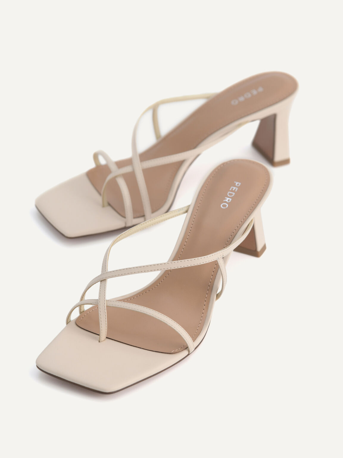 Gwyneth Strappy Toe Loop Heeled Sandals, Beige