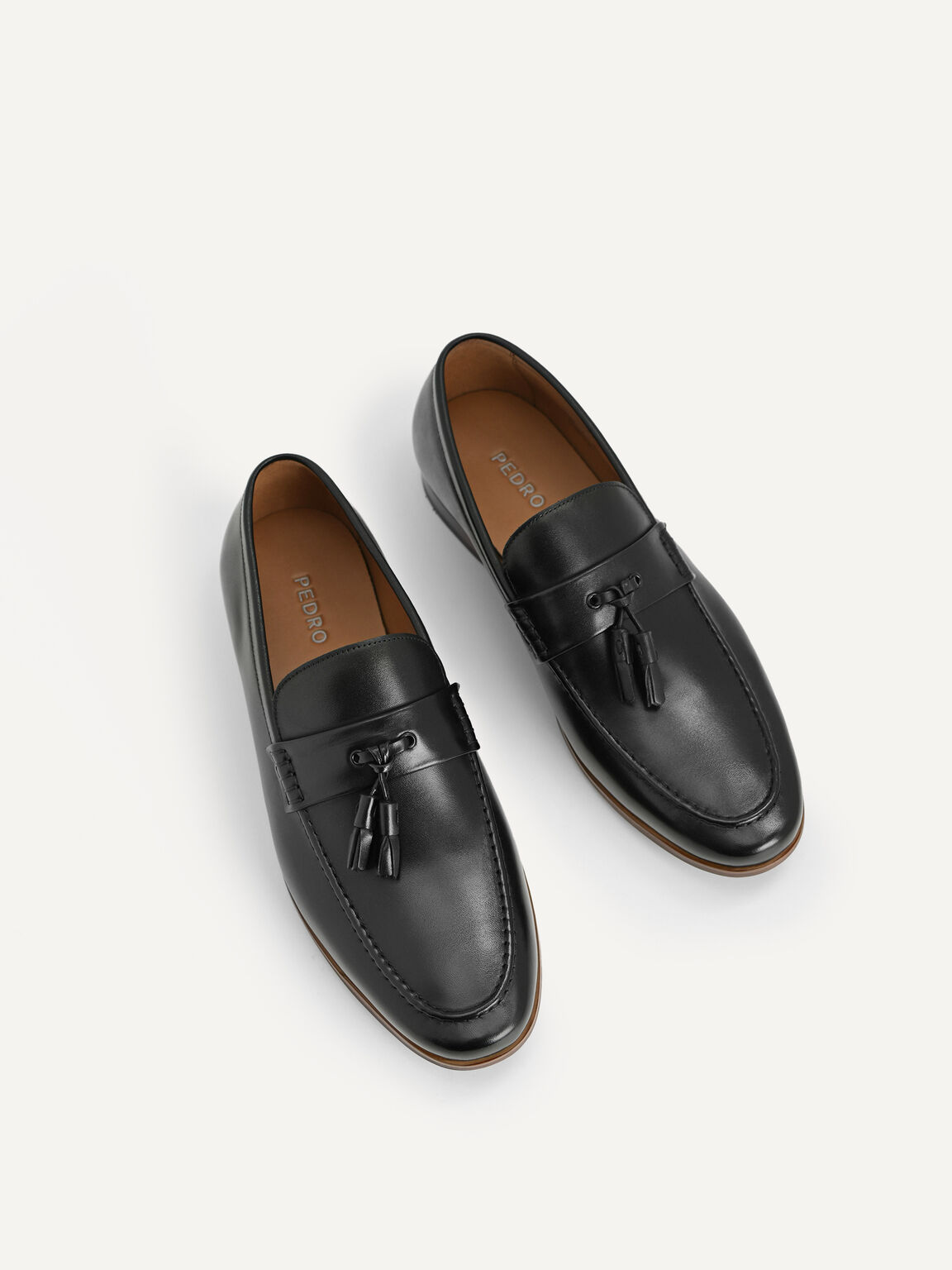 Leather Tasselled Loafers, Black, hi-res
