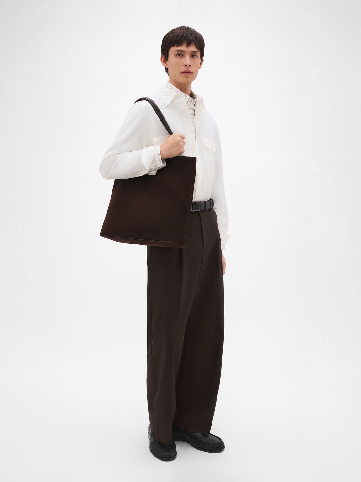 Asher Suede Tote Bag, Espresso Brown Suede