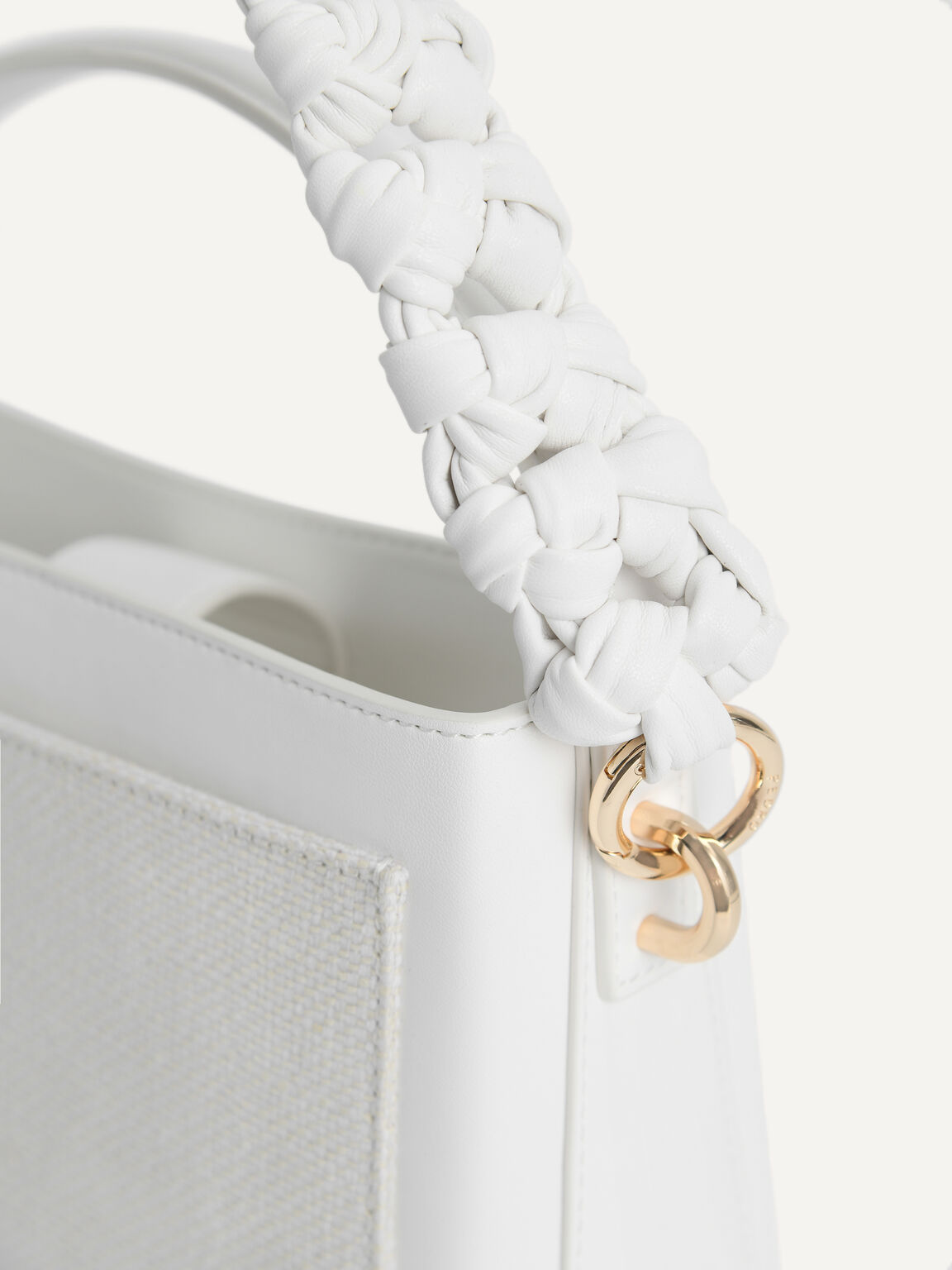 Boxy Top Handle with Braided Strap, White