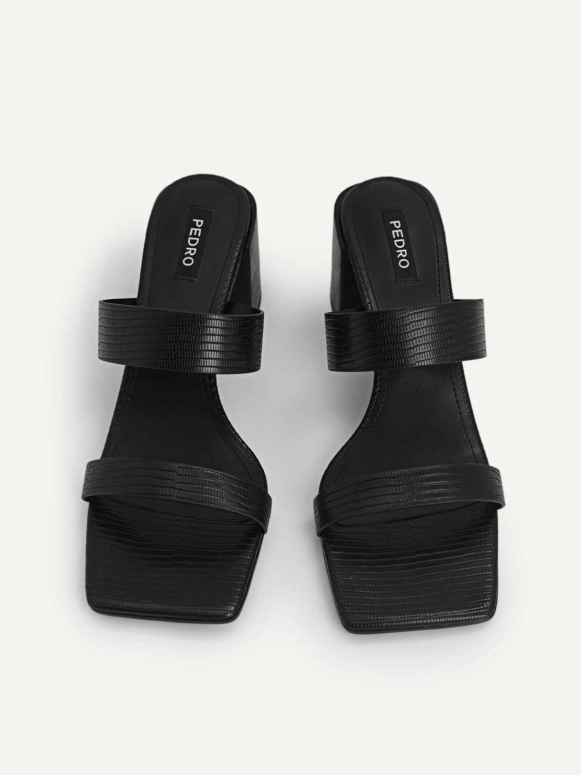 Lizard-effect Heeled Sandals, Black, hi-res