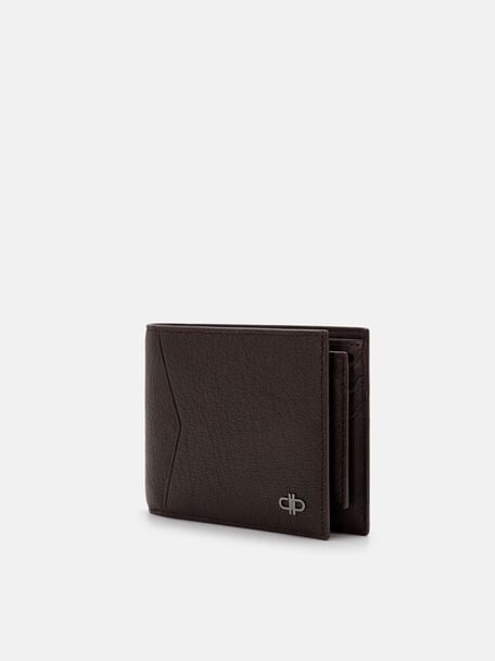 Leather Bi-Fold Wallet with Insert, Espresso Brown Embossed