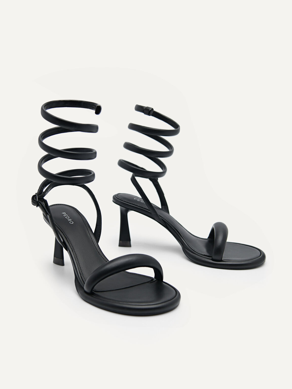 Terrazo Heels with Detachable Coil Strap, Black