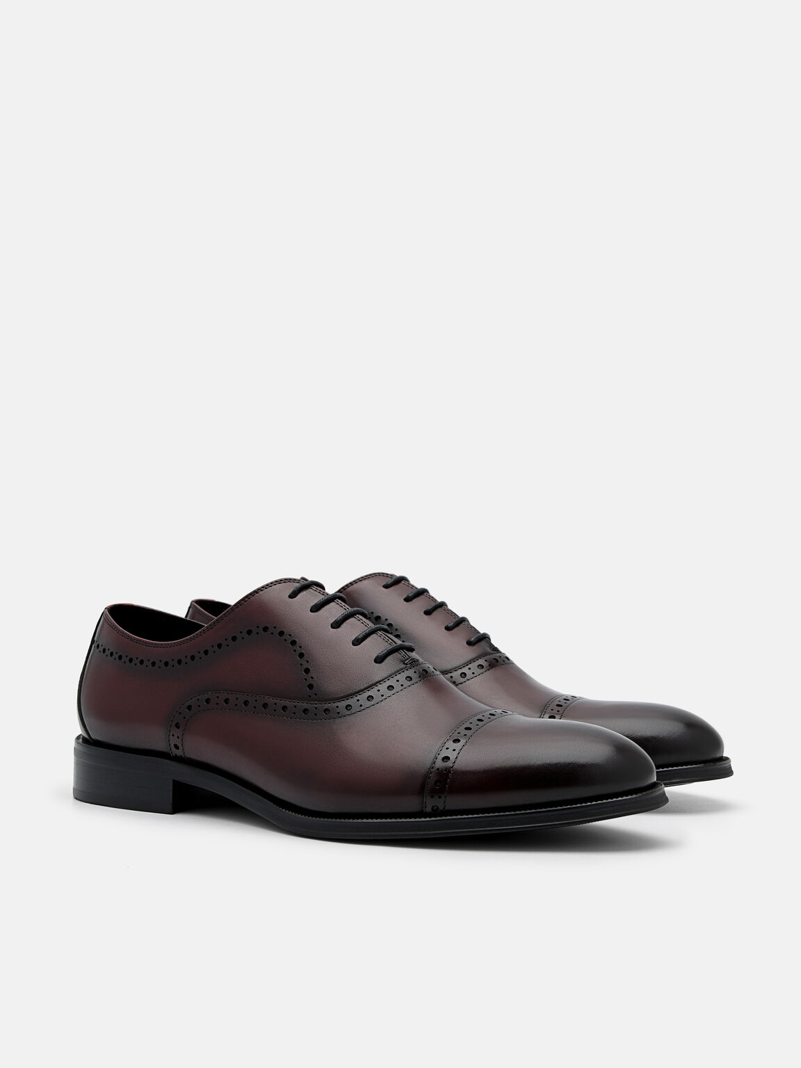 Leather Brogue Oxford Shoes, Wine