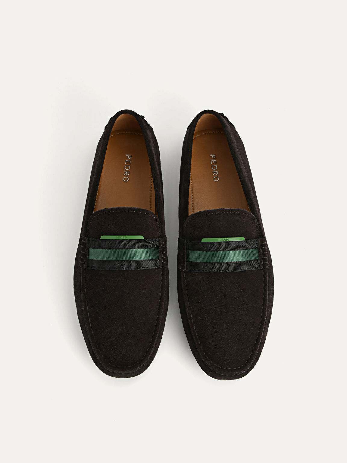 Suede Moccasins with Nylon Band, Dark Brown