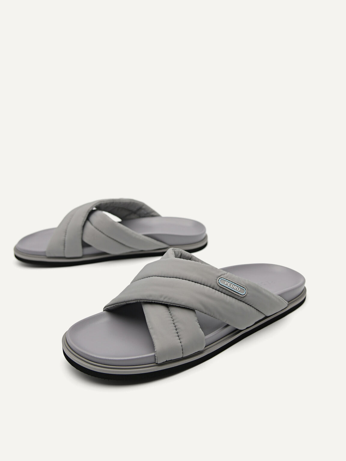 Nylon Puffy Cross-strap Sandals, Grey