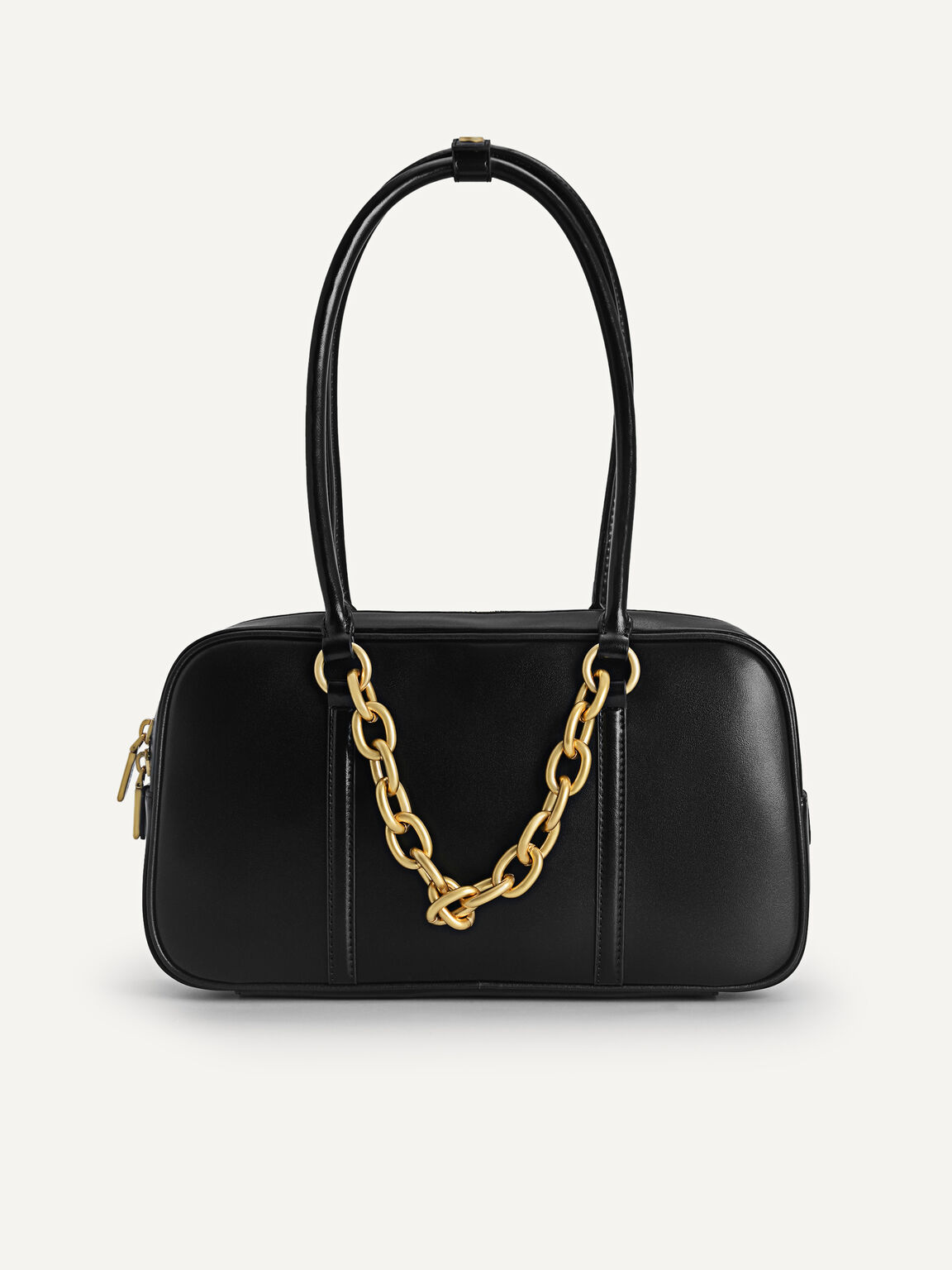 Chain Detailed Top Handle Bag, Black, hi-res
