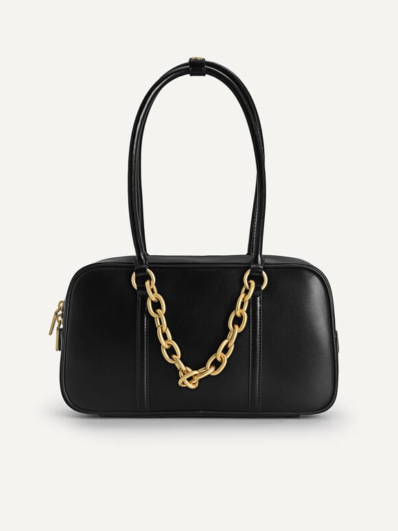 Chain Detailed Top Handle Bag, Black