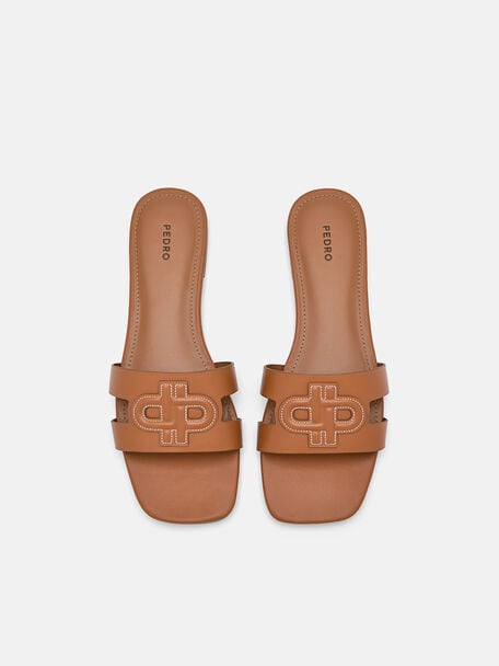 Leather Slip-On Sandals, Cognac