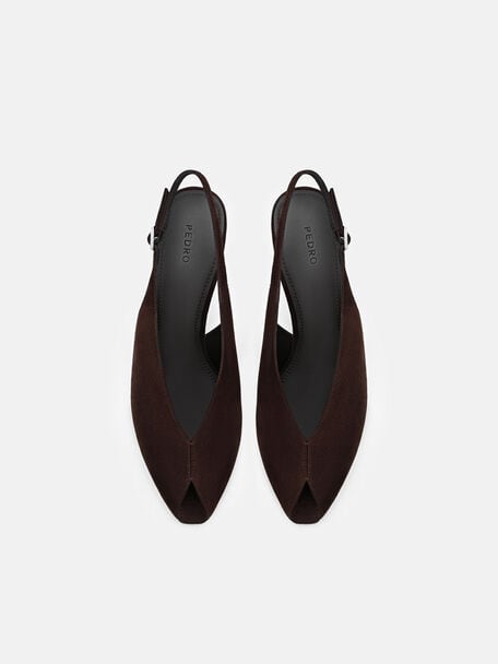 Sylvie Suede Slingback Heel Pumps, Dark Brown Suede