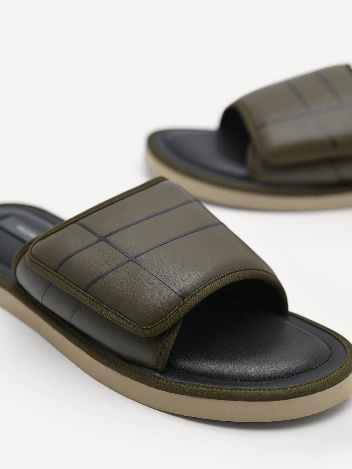 Microfiber Slide Sandals, Military Green
