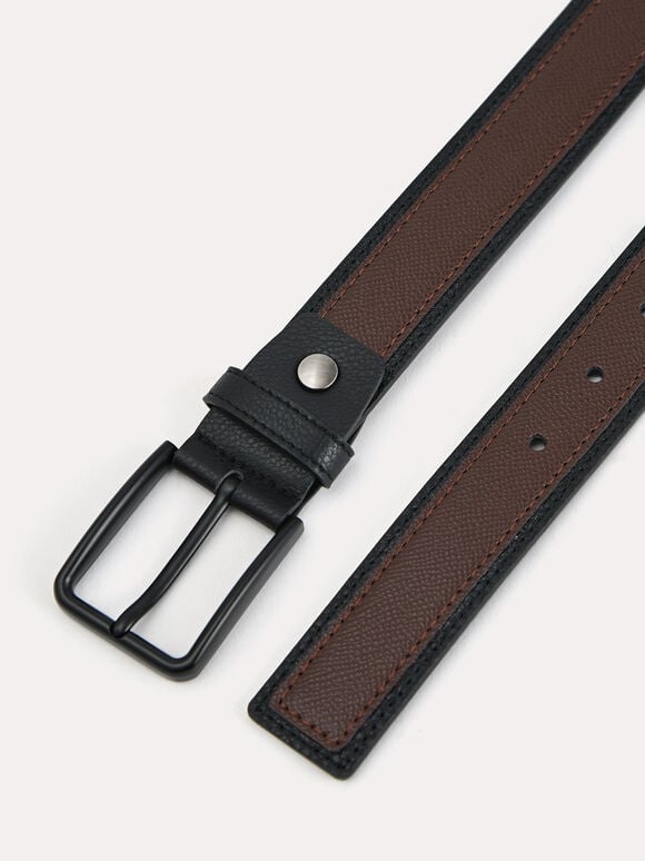 Textured Leather Pin belt, Dark Brown