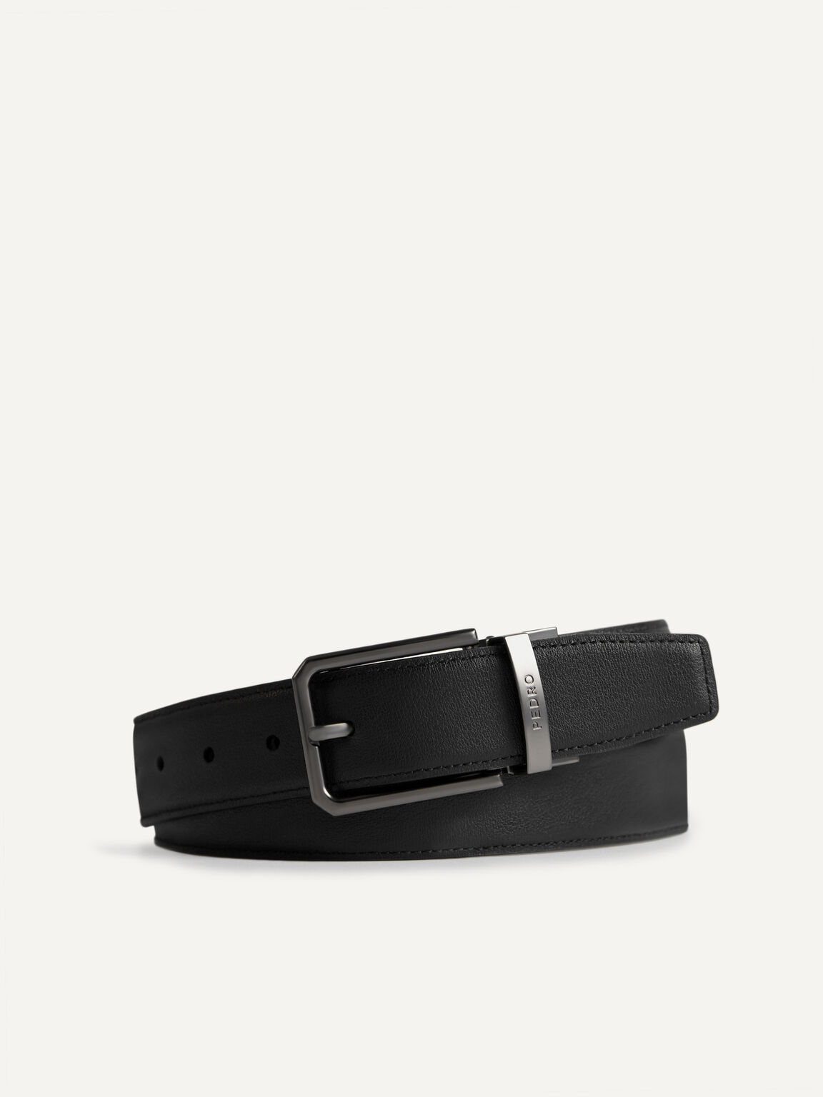 Reversible Textured Leather Belt, Black